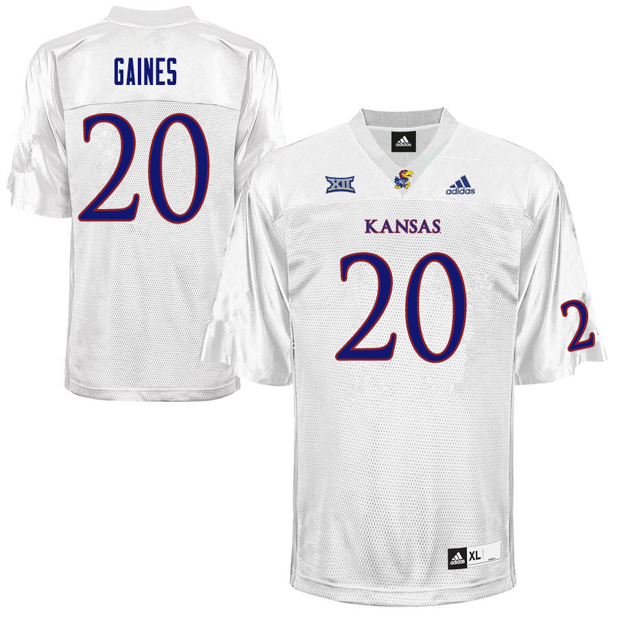 Men #20 Donovan Gaines Kansas Jayhawks College Football Jerseys Sale-White - Click Image to Close